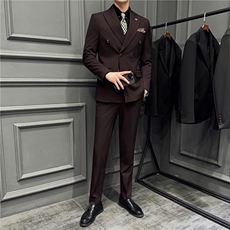 高品质~厚款暗条纹色织高档双排扣西装三件套西服男SJT8068-P295，男装西服套装，电商A213