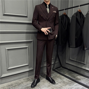 高品质~厚款暗条纹色织高档双排扣西装三件套西服男SJT8068-P295图片