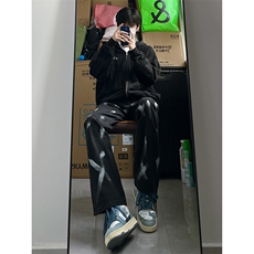 B221美式ins高街小众情侣款喷墨微喇牛仔裤LK22080-P60控78，男装牛仔裤，电商B221