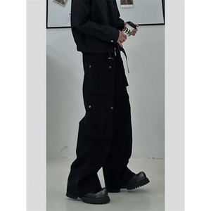 1506/QCK2910/P60美式深灰色直筒工装裤高腰宽松显瘦阔腿休闲裤图片