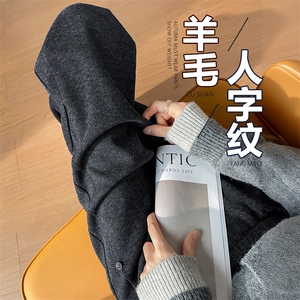 羊毛人字纹香蕉裤2025秋新款高腰窄版显瘦哈伦休闲裤子图片