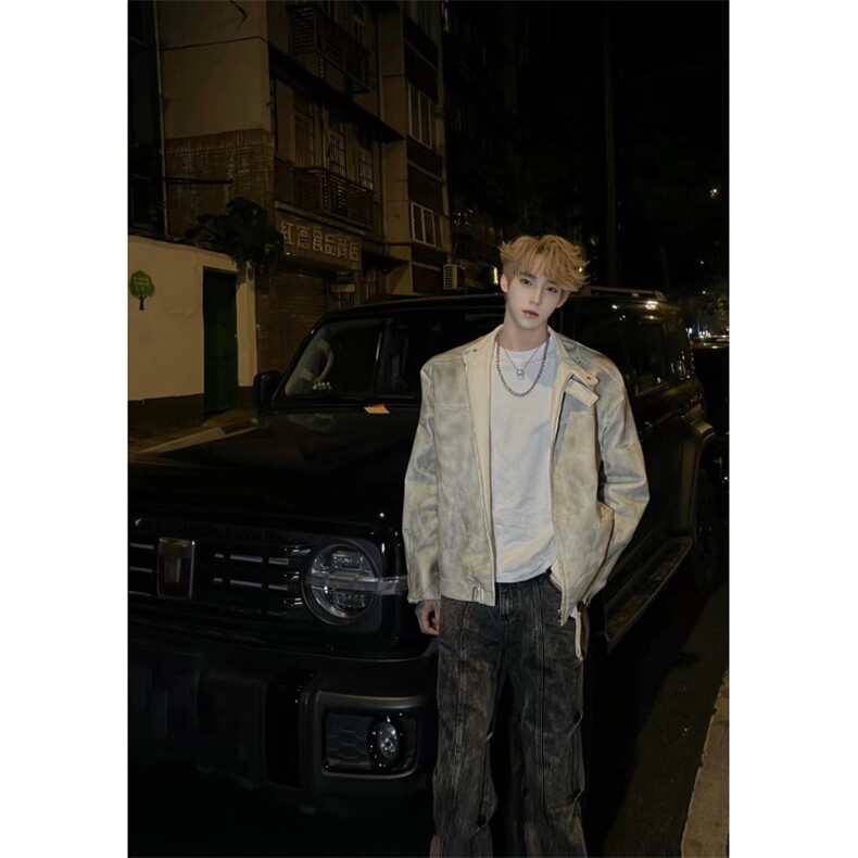 【有货】cleanfit扎染皮衣外套男春秋款机车服夹克3604HH-特P85图片