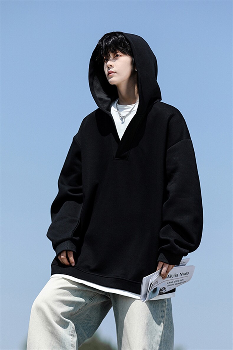 8XL-M叠穿假两件卫衣重磅连帽V领拼接套头衫宽松大码外套WY006P65,男装卫衣,电商B312