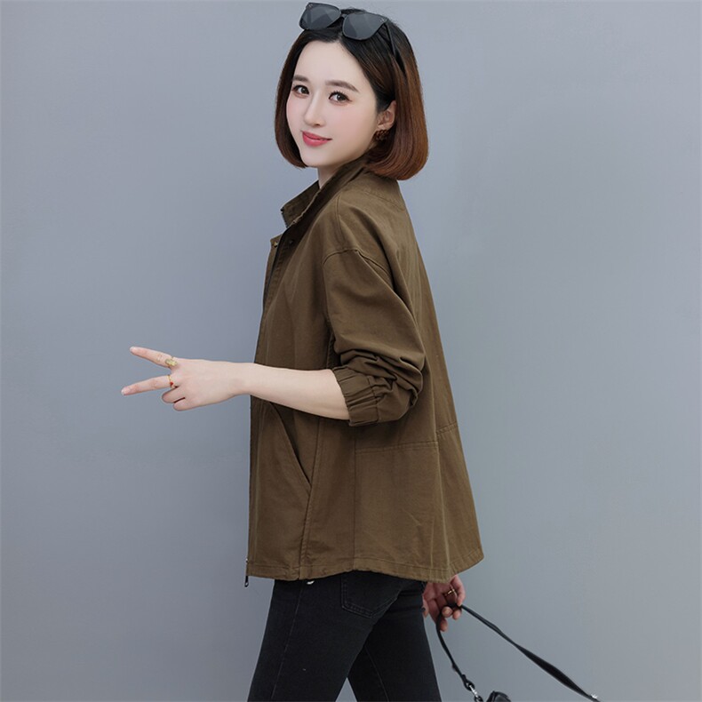 休闲短款外套女春秋2023新款小个子宽松休闲百搭立领夹克纯棉上衣,女装短外套,依万里