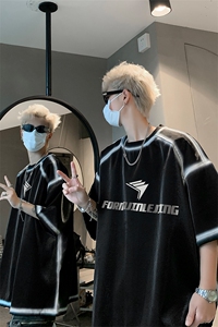 男装丝光棉喷漆短袖T恤2025夏印花五分袖体恤XZ514-2-2024110-P63图片