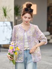 温柔紫色刺绣薄款外套女2025春夏新款漂亮新中式国风防晒开衫上衣，女装短外套，伊仟回