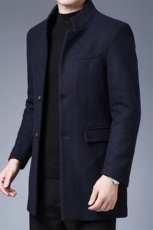 2023秋冬新款男士羊毛呢大衣中长款外套中年商务休闲立领上衣男装，男装毛呢大衣，电商B212（原钱塘6029）