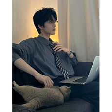 细条纹衬衫宽松廓形大版小刺绣学院长袖防晒休闲衬衣C2260，男装防晒衣，星座1116A（原606A-3）