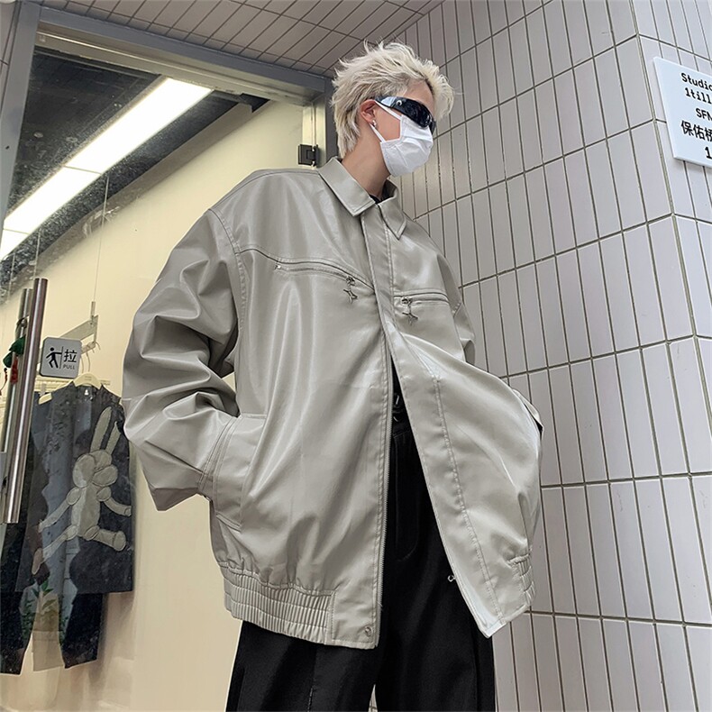 高品质秋款男皮衣工装十字架拉链皮夹克休闲外套JK8531P75,男装夹克,星座1013-1