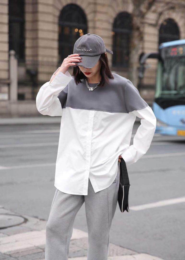 春款衬衫卫衣拼接上衣，女装衬衫，魅力布梵