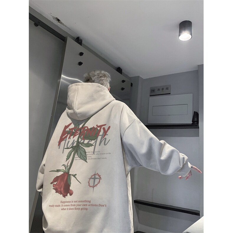 抖音品质秋季新款美式玫瑰印花麂皮绒连帽卫衣wljp5003-特p45控79,男装卫衣,星座605(原A050)