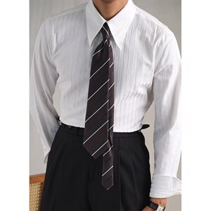 休闲条纹尖扣领衬衫男秋季商务免烫修身上衣意式绅士时尚长袖衬衣，男装衬衫，星座410-6（原星座1304-1）