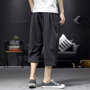 2021夏季新日系沙发墙大码男棉麻七分裤宽松亚麻休闲裤K2062-P30图片
