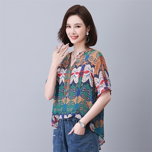 时尚宽松印花镶钻短袖上衣 舒适百搭显瘦女装衬衫图片