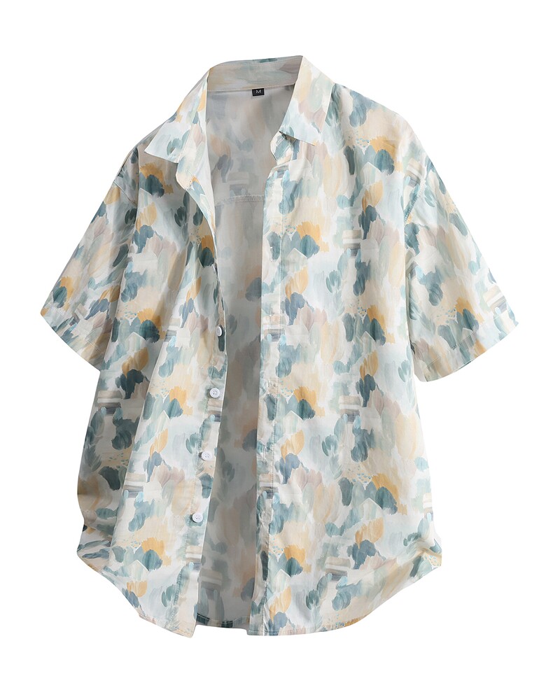 冰丝花衬衫短袖男士夏季潮流宽松港风夏威夷纯棉衬衣7257P45,男装衬衫,电商A056
