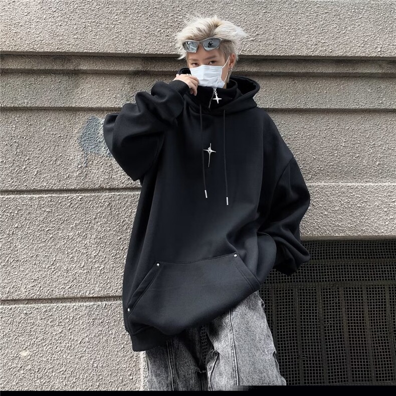 假两件连帽卫衣男美式复古潮牌痞帅重磅套头上衣外套Y776-P50图片