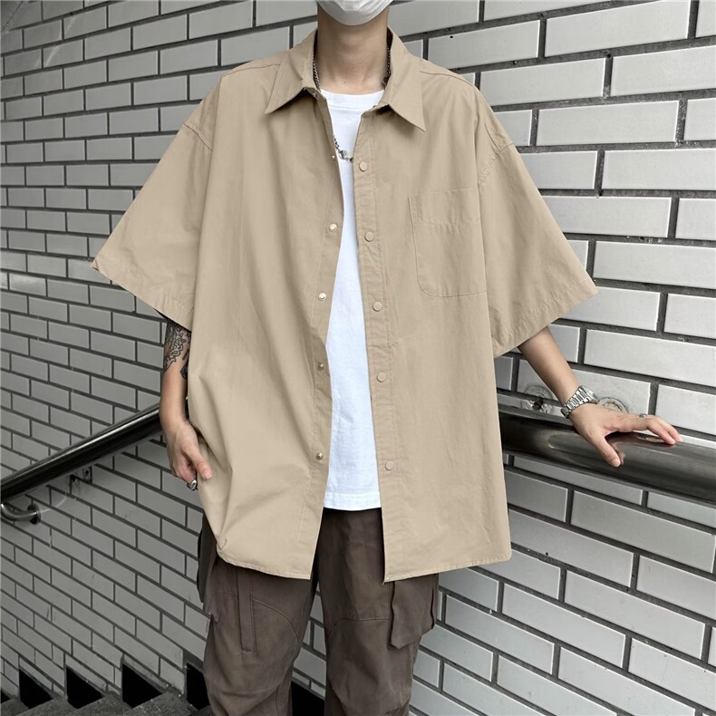 夏季衬衫潮流男工装五分袖潮牌百搭简约宽松休闲衬衣CS070-P35,男装衬衫,星座308B-2