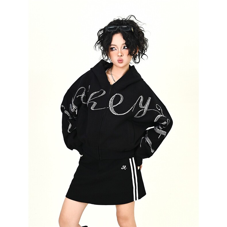 HY0668-P55字母高级感连帽卫衣女秋冬新款宽松慵懒风oversize外套,女装短外套,电商C233