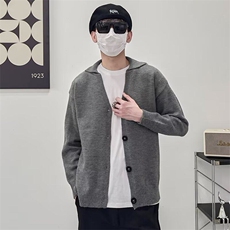 春秋韩系翻领开衫毛衣男士时尚简约纽扣针织衫复古休闲百搭薄外套，男装针织衫/毛衣，星座1013