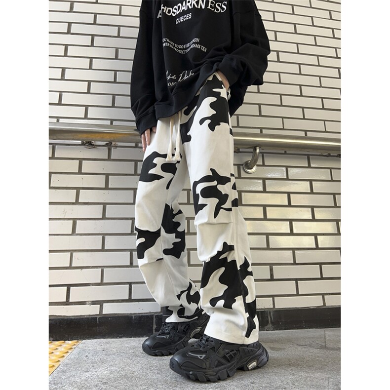 高品质秋款男休闲裤宽松褶皱迷彩裤牛奶休闲长裤h77P45,男装休闲裤,星座1013-1