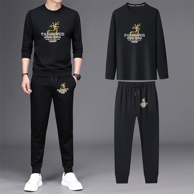 SG8002秋季男式长袖长裤透气两件套运动休闲圆领修身t恤套装P130,男装休闲套装,电商B360