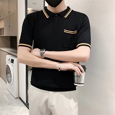 夏季螺纹拼色男士短袖t恤时尚青年商务休闲翻领polo衫男PL134，男装T恤，星座1116A-2（原606A-1）