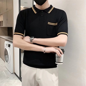 夏季螺纹拼色男士短袖t恤时尚青年商务休闲翻领polo衫男 PL134图片