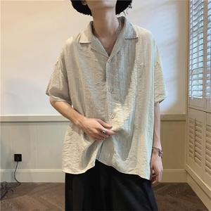 JH2365-P35 短袖衬衫夏季薄款宽松冰丝透视衬衣潮牌暗条休闲外套图片