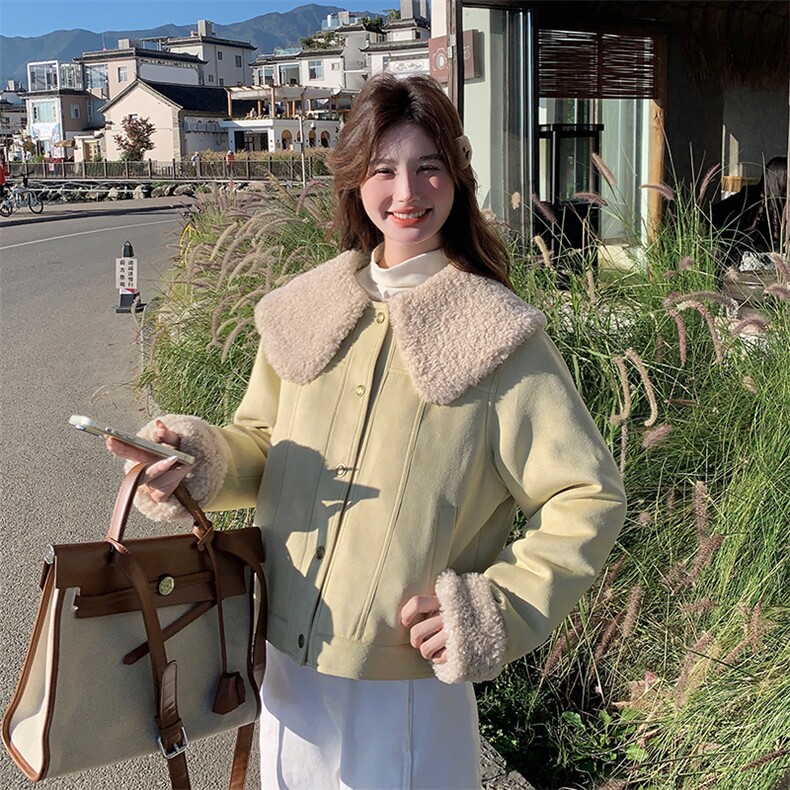 白鸭绒羽绒服内胆羊羔毛外套女秋冬2025新款娃娃领爆款皮毛一体,女装羽绒服,2C126