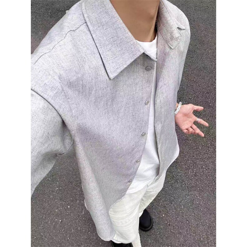 档口现货~夏季男女花纱白月影亚麻混纺衬衫短袖CT25106批50,男装T恤,星座1004-6