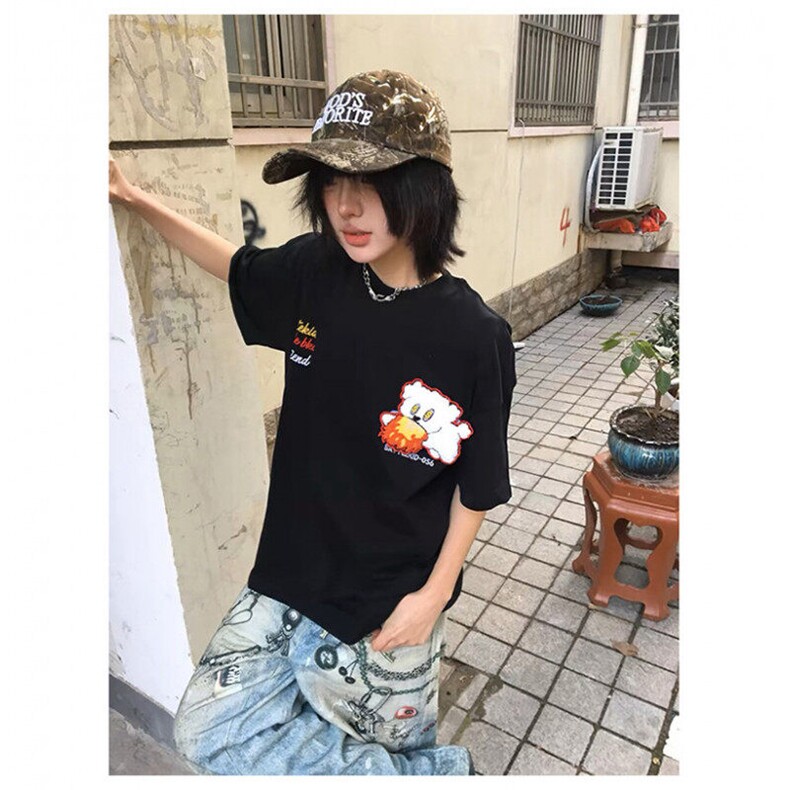 万针全刺绣工艺抖音得物高品质260克重磅纯棉双纱美式高街短袖T恤,男装T恤,电商A486