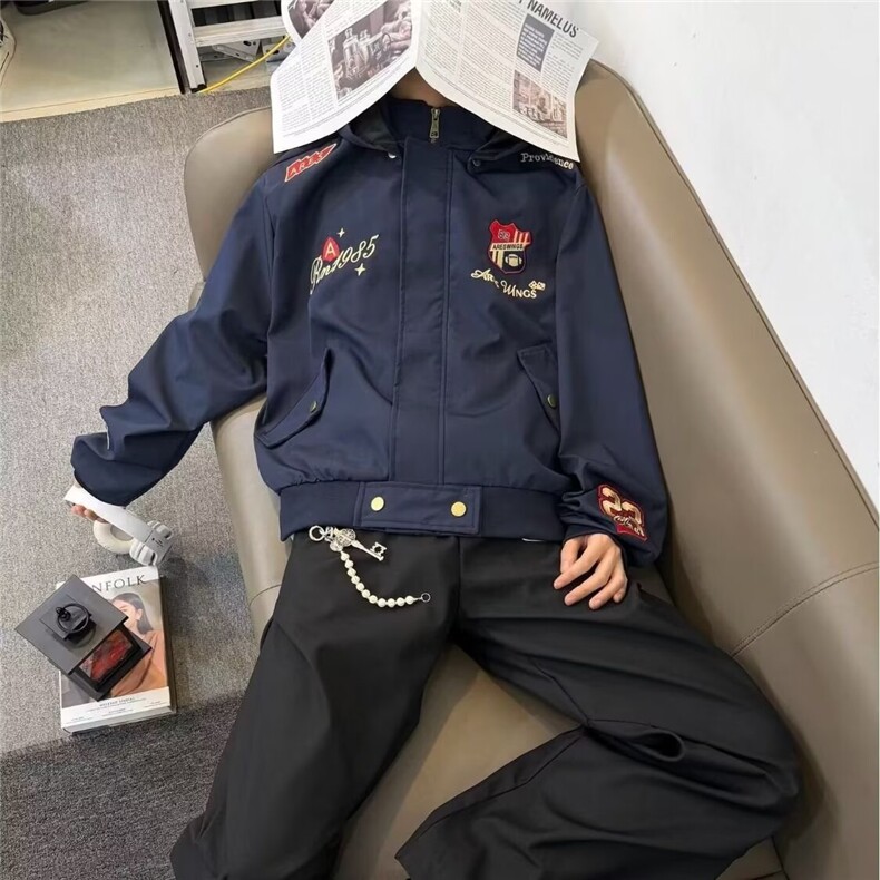 WT113-P74美式徽章刺绣毛领棉服男女冬季座山雕飞行夹克,男装夹克,电商B323A