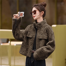 2025新款2C256-651-P245-K345时尚皮草短款皮毛一体毛绒保暖外套，女装皮草，2C256