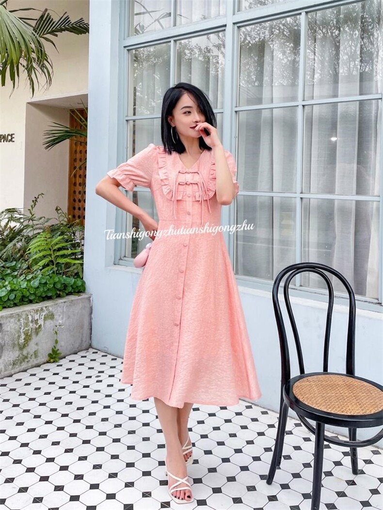 风盘扣刺绣显气质连衣裙，女装连衣裙，天使公主