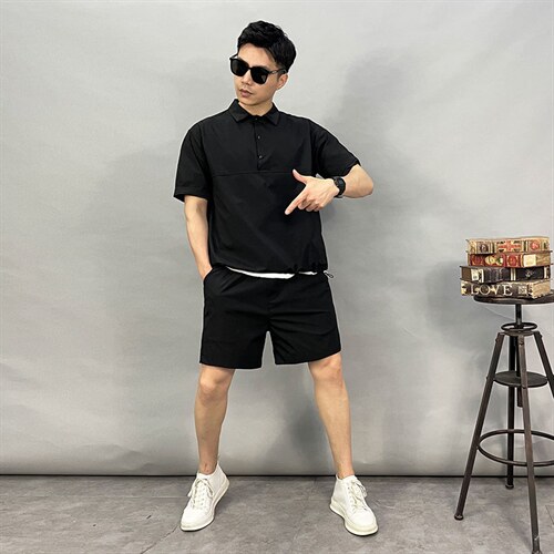 2183-p125 2025夏季高档新款宽松休闲纯色短袖T恤短裤高品质套装图片