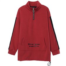 立领加绒卫衣女士长袖2021新款韩版宽松休闲百搭拉链高领套头上衣，女装卫衣/绒衫，璐依舞