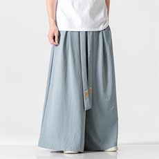 夏风休闲宽松阔腿裤飘逸汉服冰丝直筒裤宋裤情侣潮K332/P85，男装民族服装，钱塘713