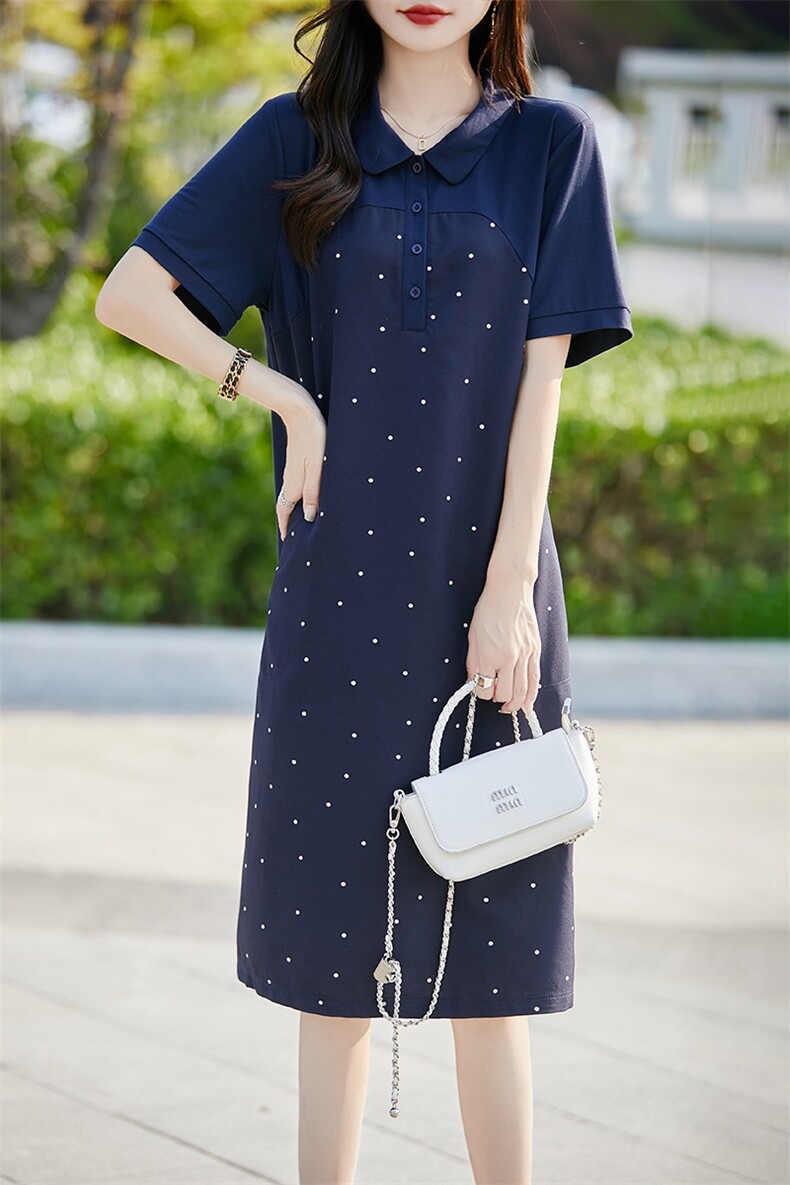 夏季新款简约娃娃领波点连衣裙女宽松百搭显瘦时尚休闲裙,女装连衣裙,臻维羊绒