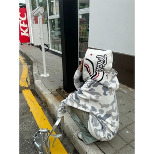 Amoeba美式复古双帽迷彩连帽卫衣拉链开衫原创潮秋季男女外套图片