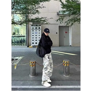美式春秋水洗做旧百搭阔腿宽松男士工装直筒伞兵裤迷彩口袋休闲裤图片