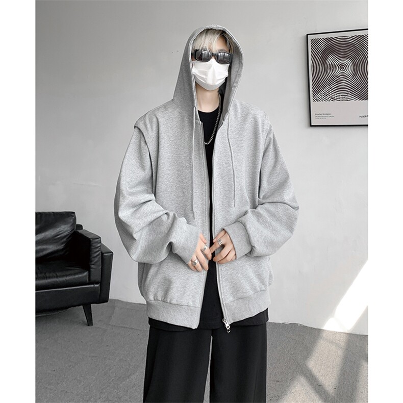 cleanfit重磅连帽卫衣男美式高街假两件开衫短款垫肩外套KS003P55,女装短外套,电商B312