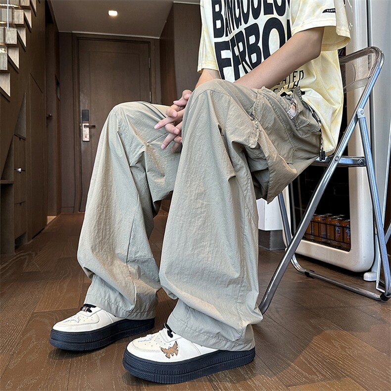 美式复古潮牌工装裤男纯色宽松百搭抽绳阔腿裤休闲裤潮K33P65，男装工装外套，电商A335-1（原A458）