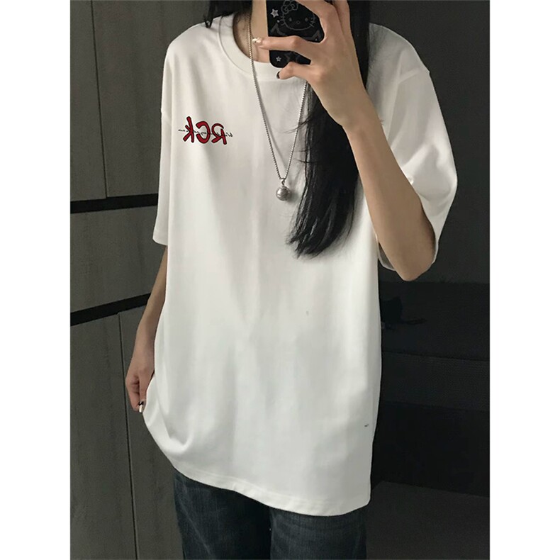 抖音得物 210克现货宽松纯棉美式潮牌印花落肩袖纯棉T恤AT21109图片