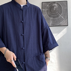 8XL-M风大码夏短袖衬衫男外套棉麻七分袖上衣CS505P60控78，男装衬衫，电商D206-1