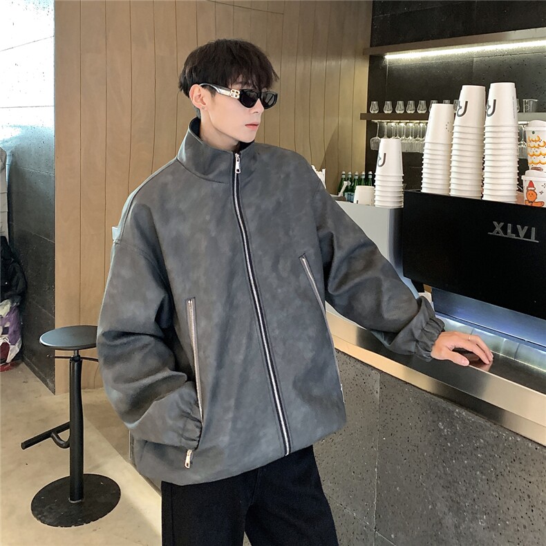 1美式复古做旧双拉链大口袋PU皮大码M-5XL夹克男JK77777P95控128，男装夹克，星座226-2