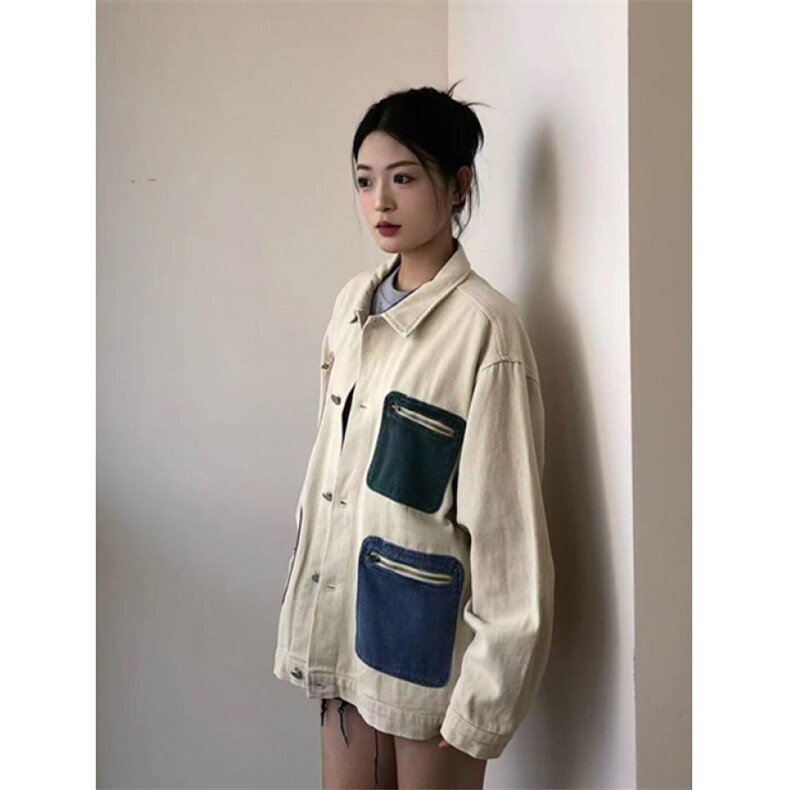 复古撞色多口袋牛仔外套男女宽松设计感工装夹克上衣JB30,男装夹克,星座1116A（原606A-3）