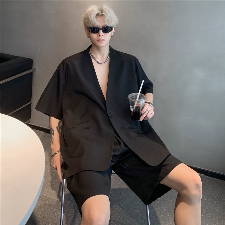 夏季男神西装套装短裤一套帅气情侣西服痞帅潮牌休闲两件套P85，男装西服，电商C307