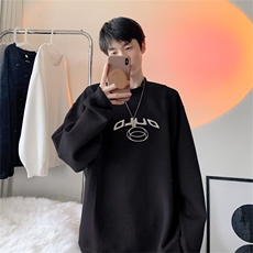 褶皱拼接刺绣小高领卫衣宽松休闲上衣百搭复古美式长袖男女A177，男装卫衣，星座506