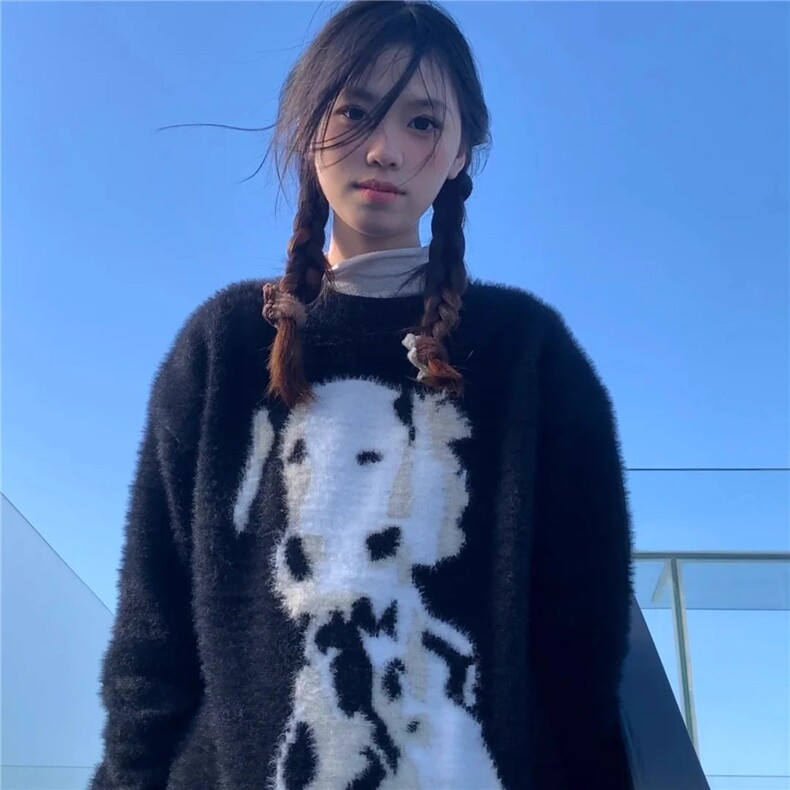 黑色斑点狗水貂绒毛衣男女冬季软糯慵懒马海毛针织衫AMY9197-P48,男装针织衫/毛衣,星座208-5