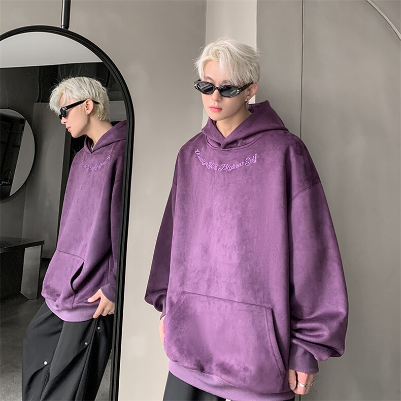 港风大码刺绣麂皮绒袋鼠兜套头连帽卫衣男XZ213-JPR204-P45控68,男装卫衣,星座213
